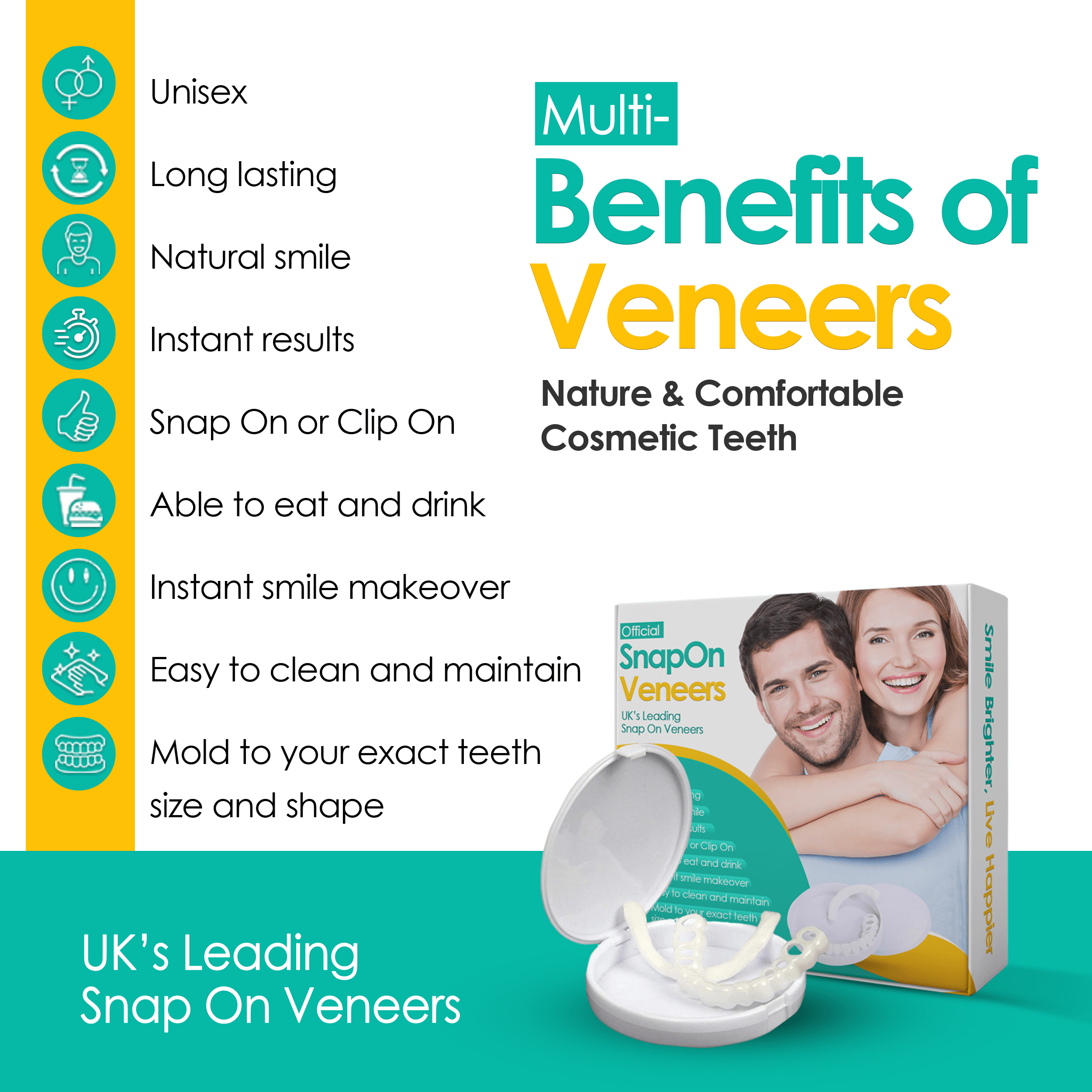 Instant Clip On False Fake Denture Veneers Snap On Teeth Missing Tooth Gap Filler DP7